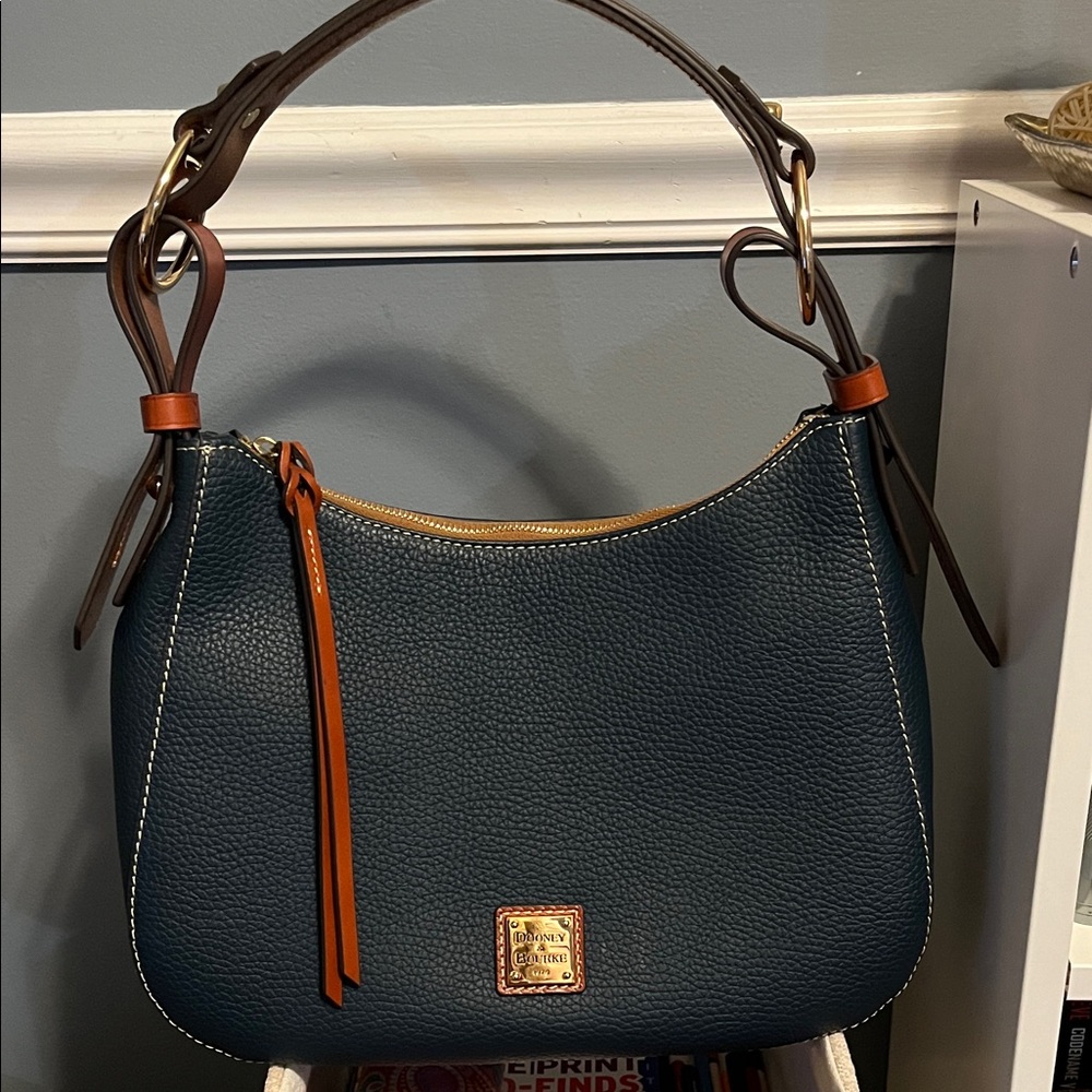 Dooney & Bourke teal Leather Shoulder Bag with Brown Trim